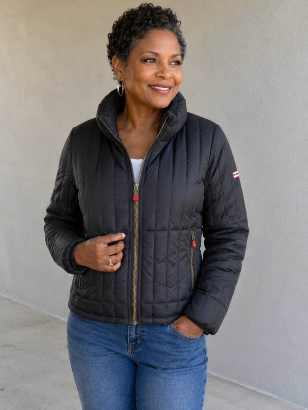 Hunter Black Quilted Puffer Jacket Zip Front Lightweight Equestrian Classic Sz S